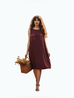 Forever 21 Burgundy Satin Pocket Shift Dress - Size L